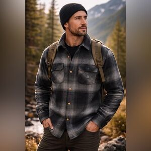 Roark Revival Nordsman Wool Blend Black Gray Plaid Flannel Shirt XL